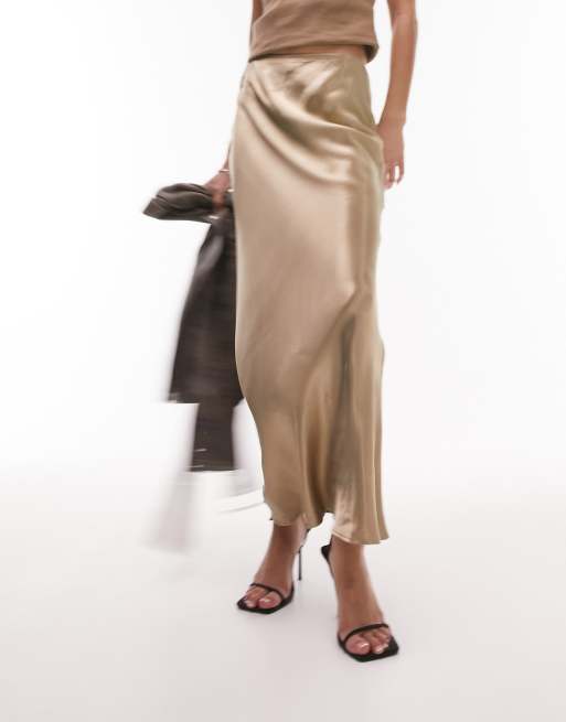 Topshop – Ljusbeige, diagonalskuren maxikjol i satin, 4 av 4