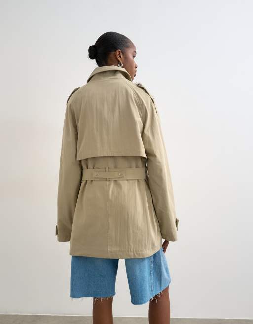 Topshop – Ljusbeige, kort regnjacka med skärp, 4 av 4