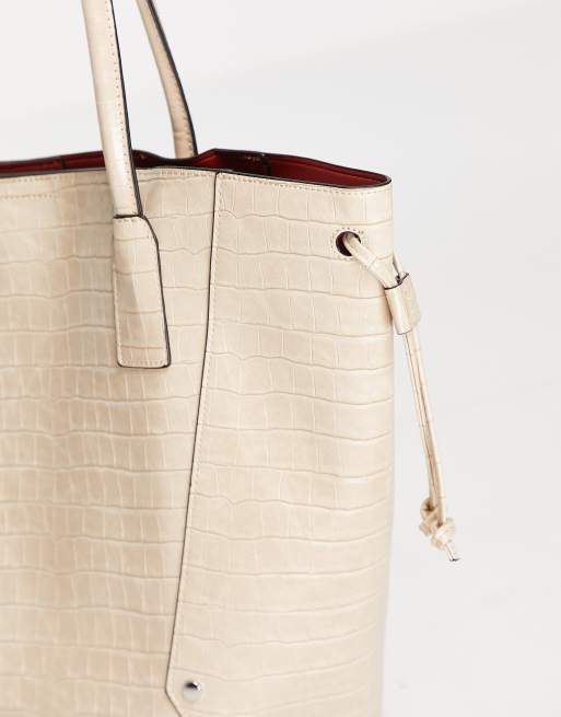 Topshop – Ljusbeige, strukturerad, stor toteväska, 4 av 4