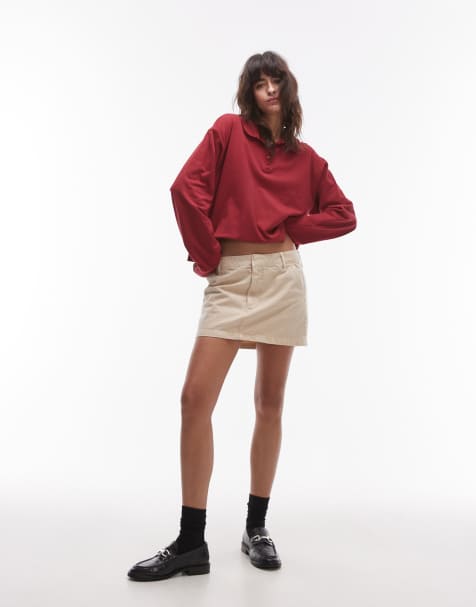 Topshop – Ljusbrun mikrokjol i canvas och pelmetstil - view 1