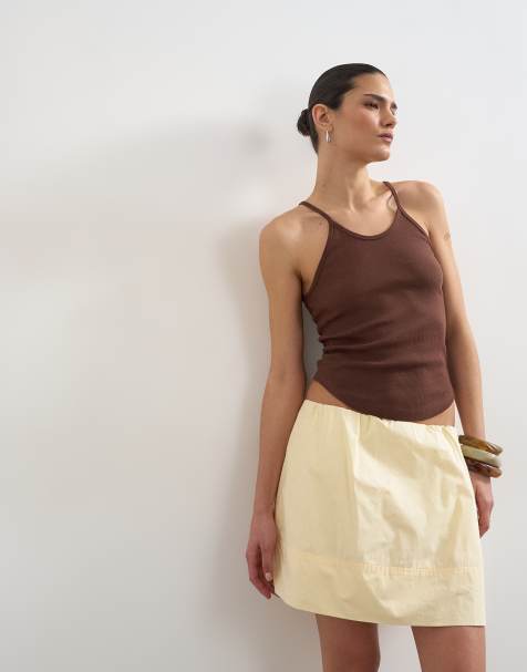 Topshop – Ljusgul minikjol i poplin - view 1