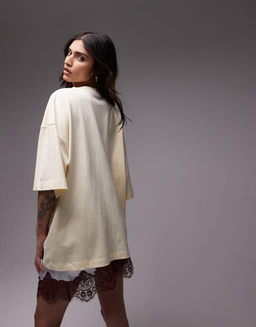 Topshop – Ljusgul t-shirt i oversize med sänkt axelsöm, 3 av 4