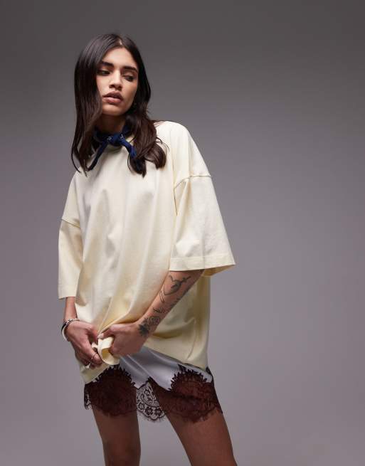 Topshop – Ljusgul t-shirt i oversize med sänkt axelsöm, 4 av 4