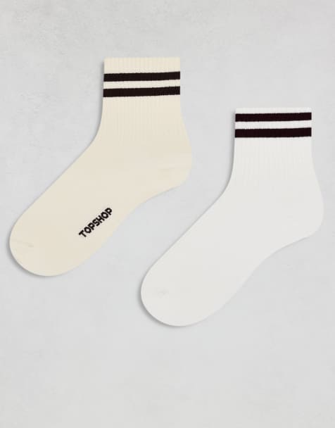 Topshop – Ljusgula, chokladbruna och vinröda, ribbade, sportiga strumpor, 2-pack - view 1