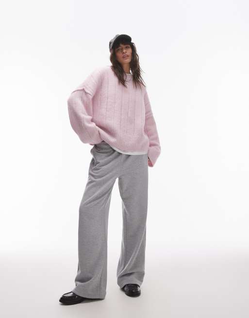 Topshop – Ljuslila, fluffigt ribbstickad tröja i oversize med rund halsringning, 3 av 4