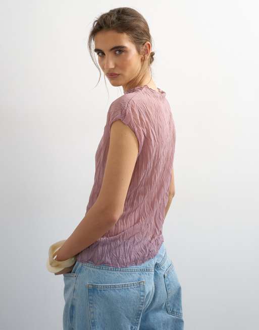 Topshop – Ljuslila, krinklad t-shirt i mesh, del av set, 2 av 4