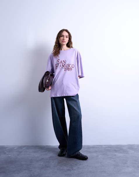 Topshop – Ljuslila t-shirt i oversize med 'San Francisco'-tryck - view 1