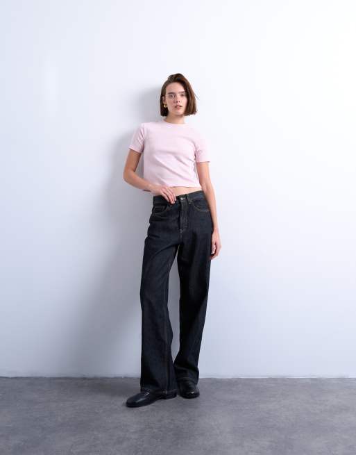 Topshop – Ljusrosa, vardaglig t-shirt i krympt design, 2 av 4