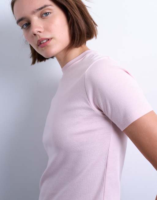 Topshop – Ljusrosa, vardaglig t-shirt i krympt design, 3 av 4