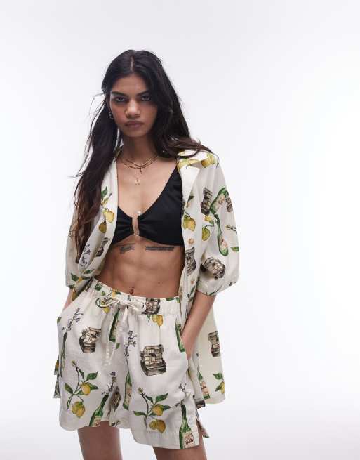 Topshop – Lniana koszula z grafiką martwej natury, część zestawu