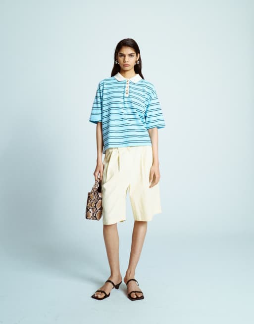 Topshop – Lniane szorty o wydłużonym fasonie w neutralnym kolorze
