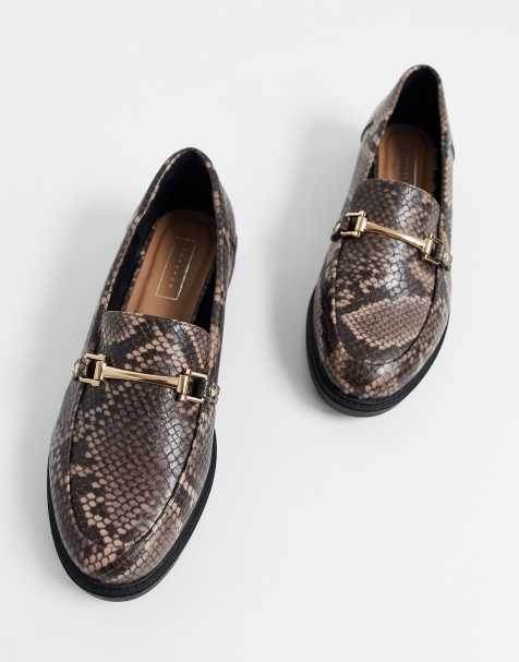 Topshop – Loafer mit Schnalle und Schlangenhautmuster