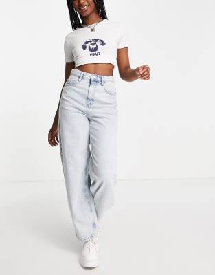 Topshop - Locker geschnittene, ausgebleichte Jeans-Blau