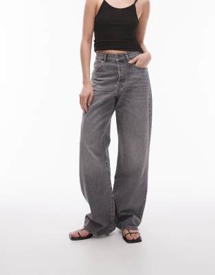 Topshop - Locker geschnittene Straight Jeans in Vintage-Dunkelgrau mit mittelhohem Bund