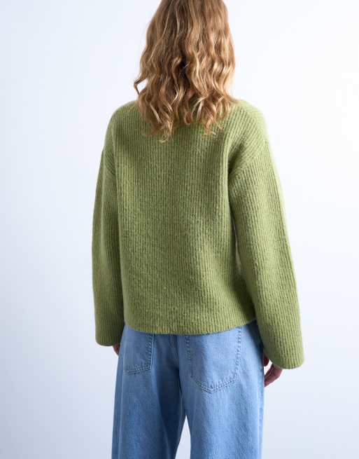Topshop – Locker geschnittene Strickjacke in Grün mit lockerem Rippmuster, 3 von 4