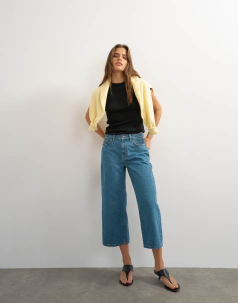 Topshop lockere Crop-Jeans mit mittlerer Leibhöhe in Grünstich - view 1