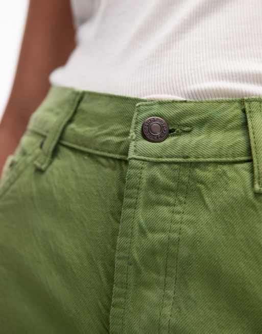 Topshop – Lockere Jeans-Jorts in Limettengrün, 2 von 5