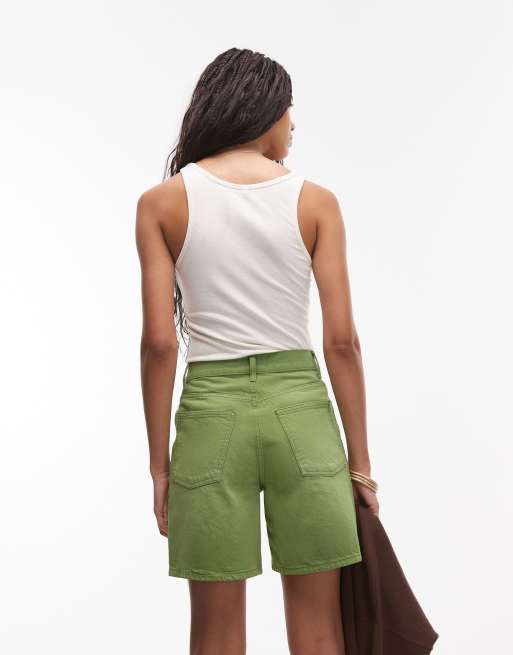 Topshop – Lockere Jeans-Jorts in Limettengrün, 3 von 5