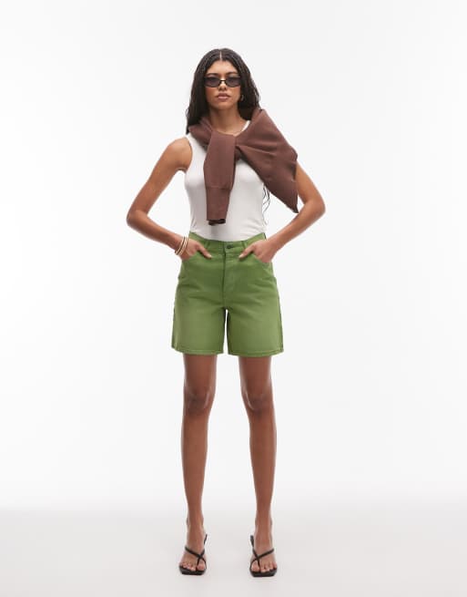 Topshop – Lockere Jeans-Jorts in Limettengrün, 5 von 5