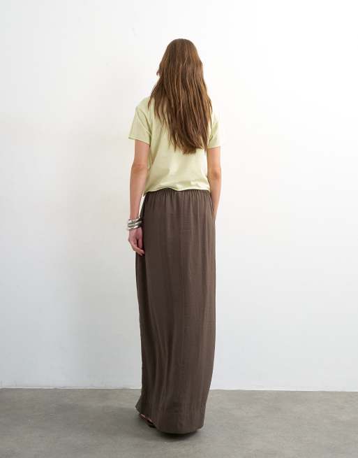 Topshop – Lockerer, schmaler Maxirock in Schokobraun mit geschnürter Taille, 2 von 5
