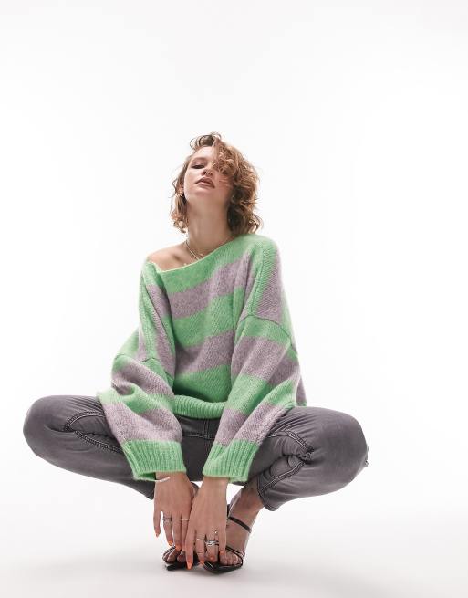 Topshop – Lockerer Strickpullover in Grün und Flieder