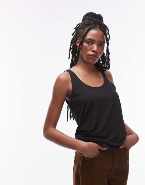 Topshop – Lockeres Trägertop in Schwarz mit U-Ausschnitt - view 1