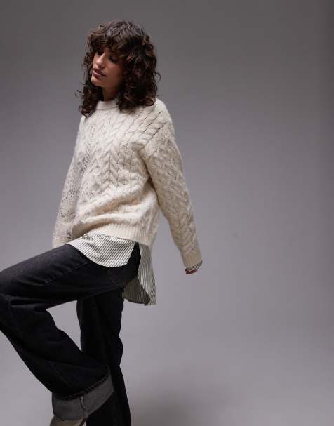 Topshop - Lofty - Maglione comodo color avorio lavorato a trecce - view 1