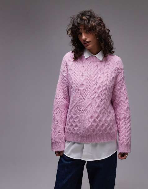 Topshop - Lofty - Maglione comodo rosa lavorato a trecce - view 1