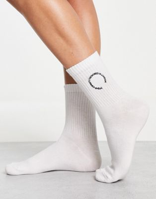 Topshop logo rib sock in white