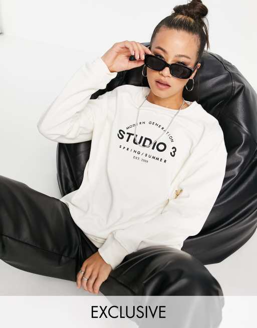 Topshop logo sweat in ecru