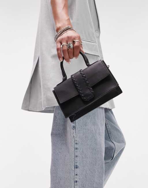 Topshop - Lola - Borsetta a tracolla in pelle nera con dettagli ondulati