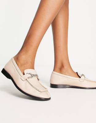 Topshop Lola leather loafer with chain detail in neutral