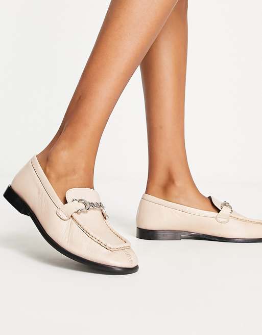 Topshop Lola leather loafers chain in neutral | ASOS