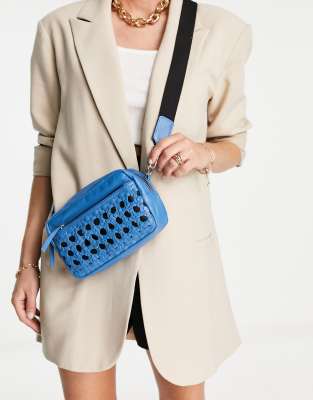 Topshop Lola woven crossbody bag in blue - ASOS Price Checker