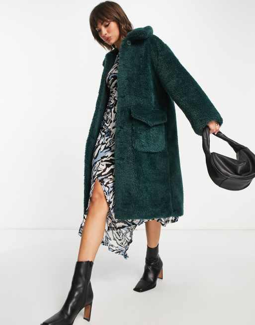 Topshop long borg coat in forest green