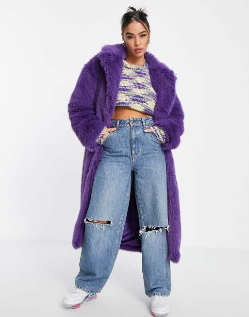 Topshop long fur coat in bright purple