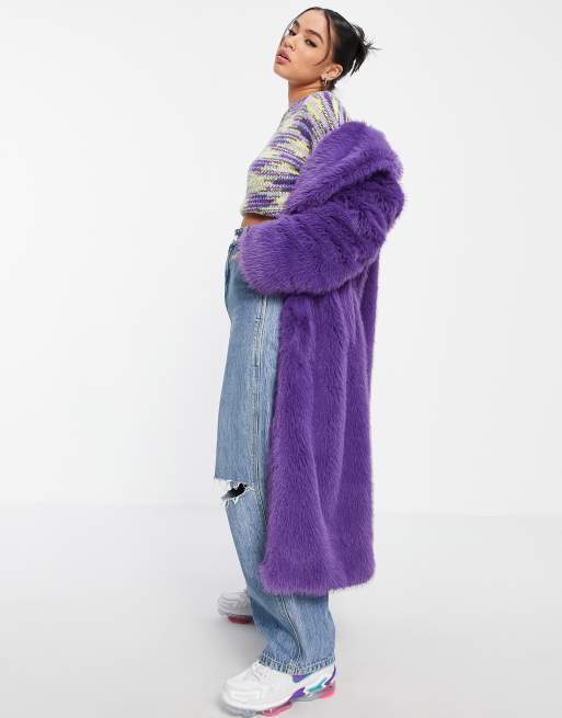 Topshop long fur coat in bright purple