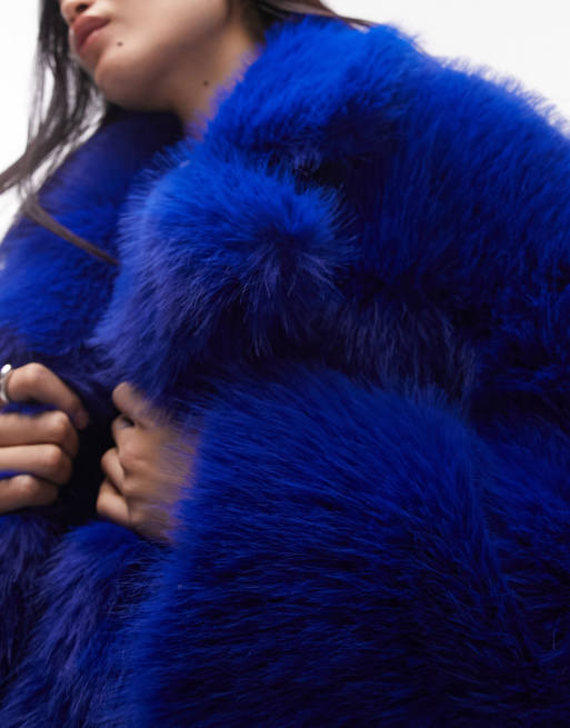 Long blue shop fur coat