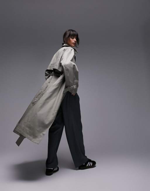 Topshop long-line popper trench coat in khaki, 4 of 4