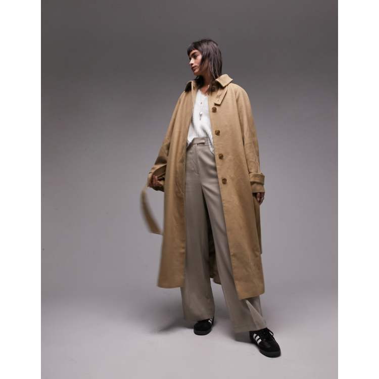 Topshop long-lined belted brushed trench coat in honey