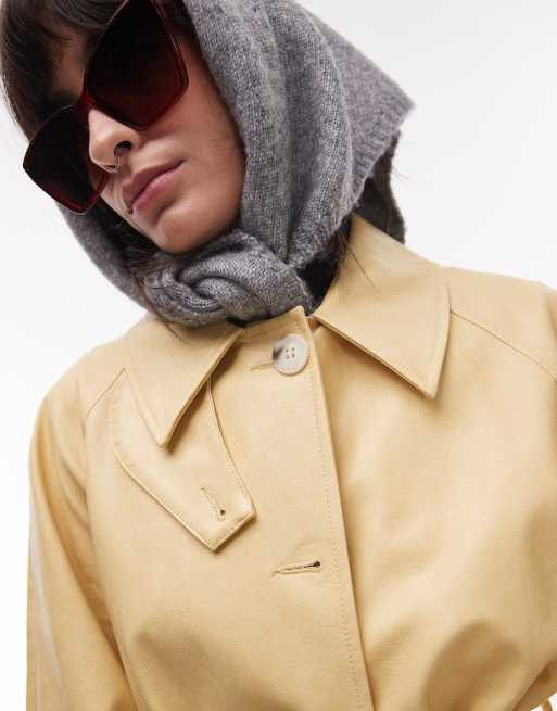 Topshop long oversized faux leather trench coat in buttermilk