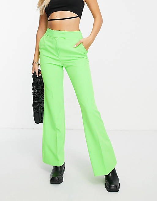  Topshop long skinny flare trouser in neon green 
