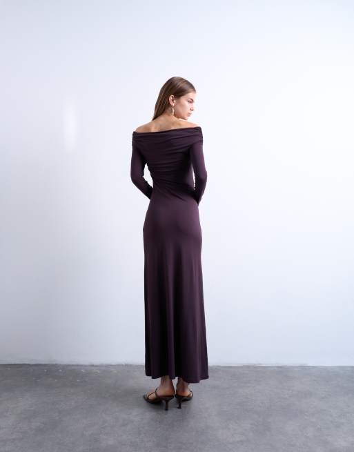 chinese dress ladies Anders Black Satin Bardot Maxi Dress With Sheer Skirt  Club L London
