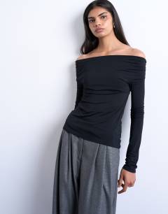 Long sleeve bardot top in black