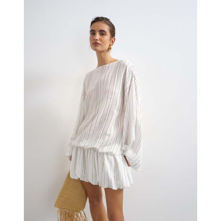 topshop white long sleeve dress Topshop - Long Sleeve Blouson Mini Dress - Women - Viscose/Polyamide/Polyester - 6 US