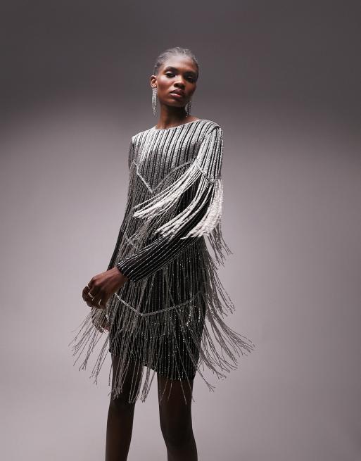 Silver fringe store dress with sleeves