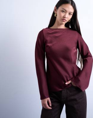 Topshop Long Sleeve Cowl Detail Top In Purple