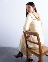 Topshop long sleeve cowl detail top in buttermilk