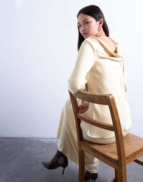 Topshop long sleeve cowl detailing top in buttermilk - view 1