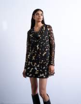 Topshop long sleeve cowl neck mini tea dress in tortoise print